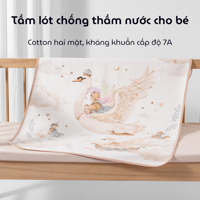 Tấm lót chống thấm cho bé thay tã phiên bản cổ tích Cotton 2 lớp mềm mịn thoáng khí có thể giặt được kích thước 50x70cm