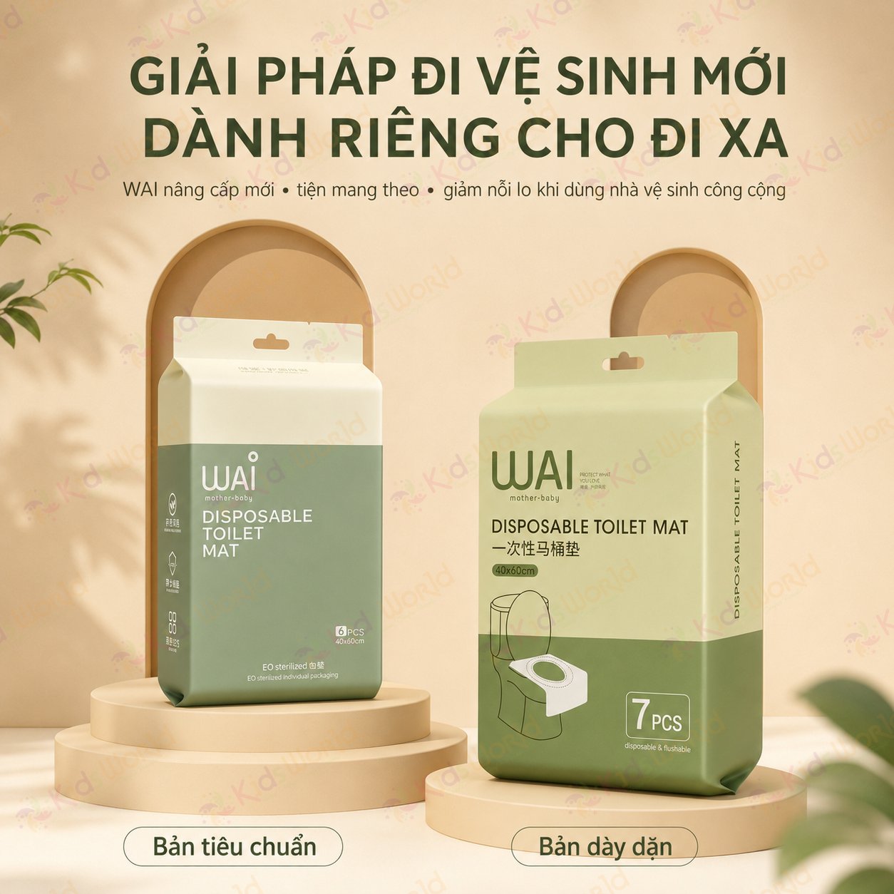 Tấm lót bồn cầu dùng một lần Wai Disposable Toilet Mat, miếng lót toilet chống thấm màng PE kích thước 40x60cm