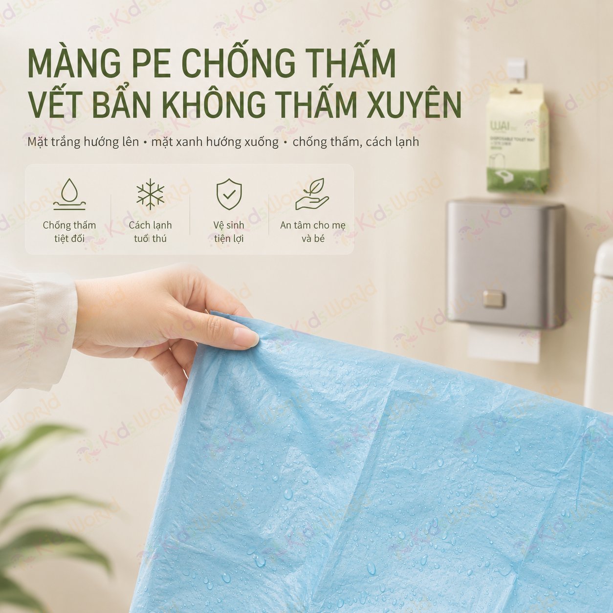 Tấm lót bồn cầu dùng một lần Wai Disposable Toilet Mat, miếng lót toilet chống thấm màng PE kích thước 40x60cm