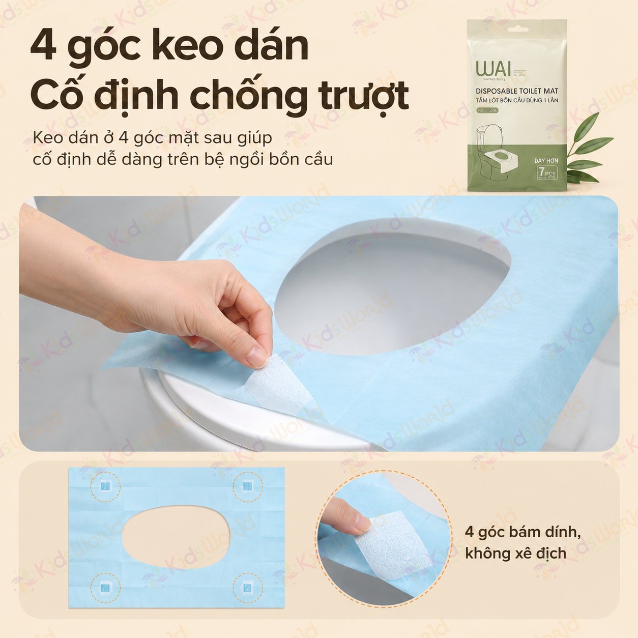 Tấm lót bồn cầu dùng một lần Wai Disposable Toilet Mat, miếng lót toilet chống thấm màng PE kích thước 40x60cm
