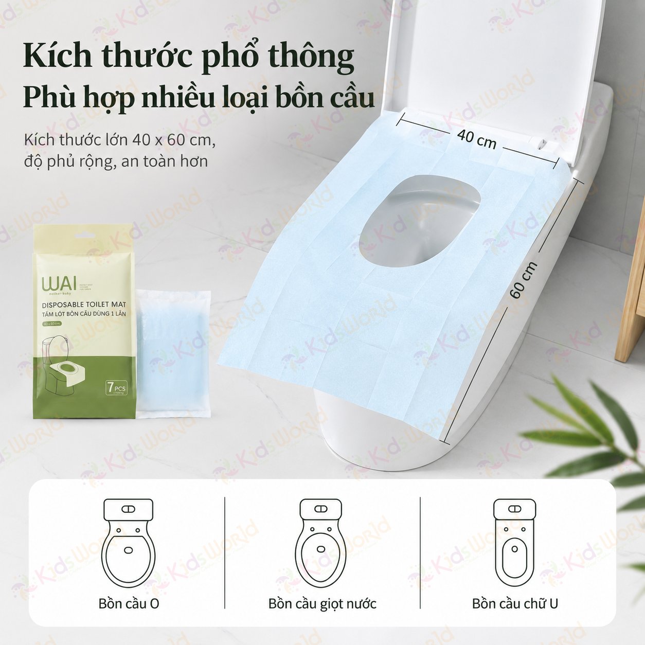 Tấm lót bồn cầu dùng một lần Wai Disposable Toilet Mat, miếng lót toilet chống thấm màng PE kích thước 40x60cm