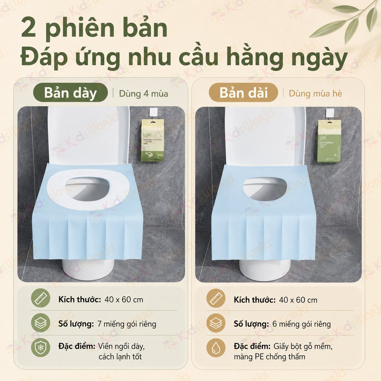 Tấm lót bồn cầu dùng một lần Wai Disposable Toilet Mat, miếng lót toilet chống thấm màng PE kích thước 40x60cm