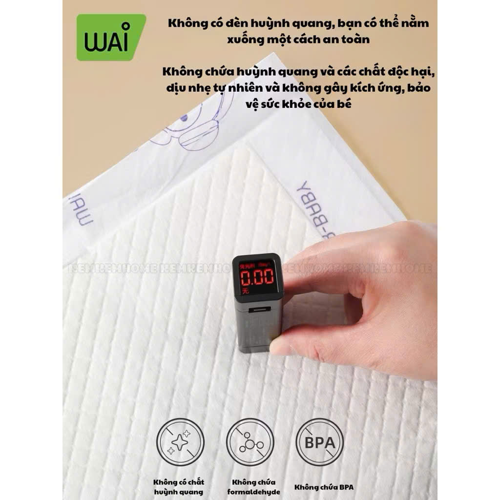 Tấm lót chống thấm Wai Isolation Pad dùng 1 lần thay tã bỉm cho bé & mẹ sau sinh mặt bông siêu mềm mại, thoáng khí, siêu thấm hút, chống thấm tuyệt đối