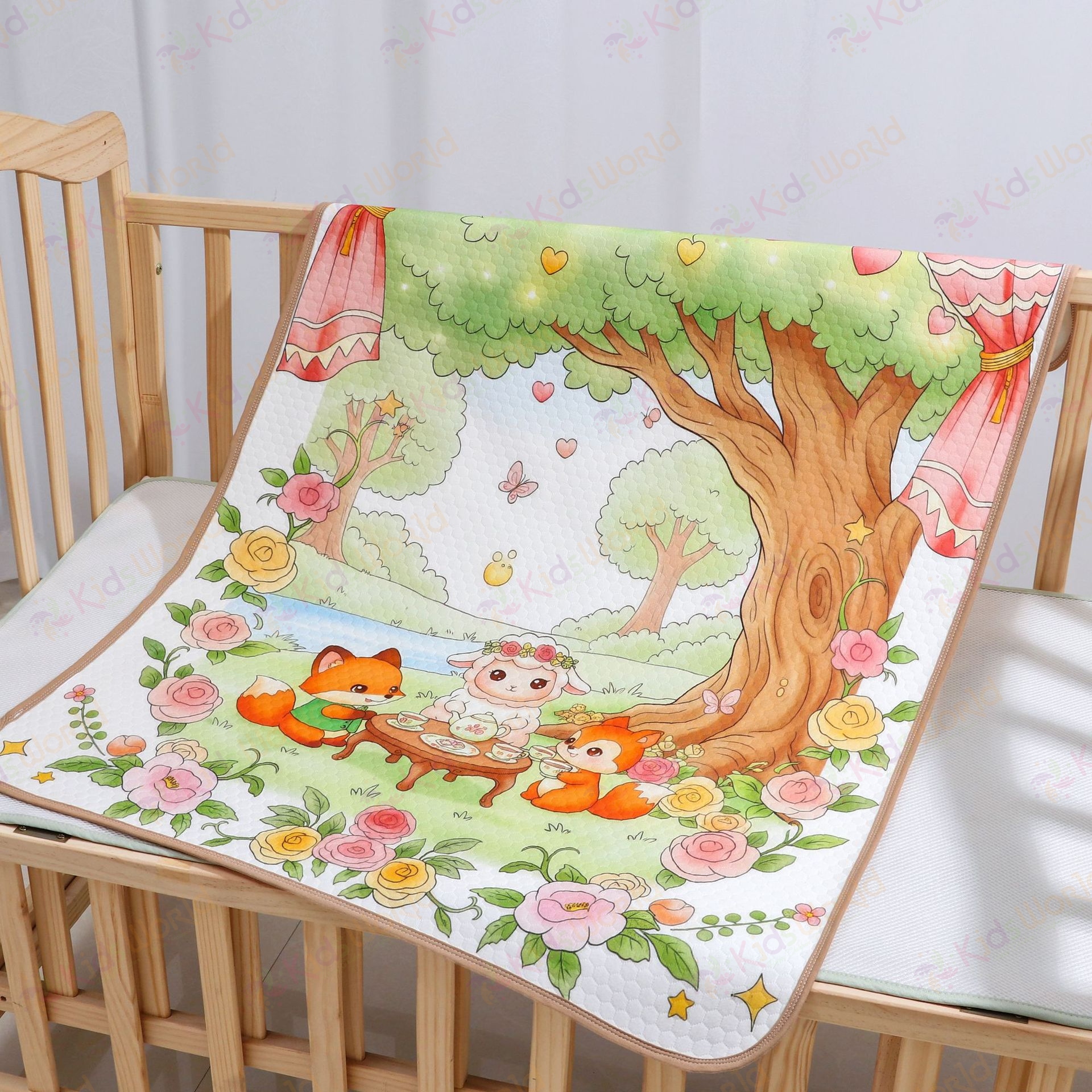 Tấm lót chống thấm cho bé phiên bản thế giới cổ tích màu nước 4 lớp cotton TPU, tấm lót thay tã giặt được thấm hút chống tràn kích thước 50x70cm