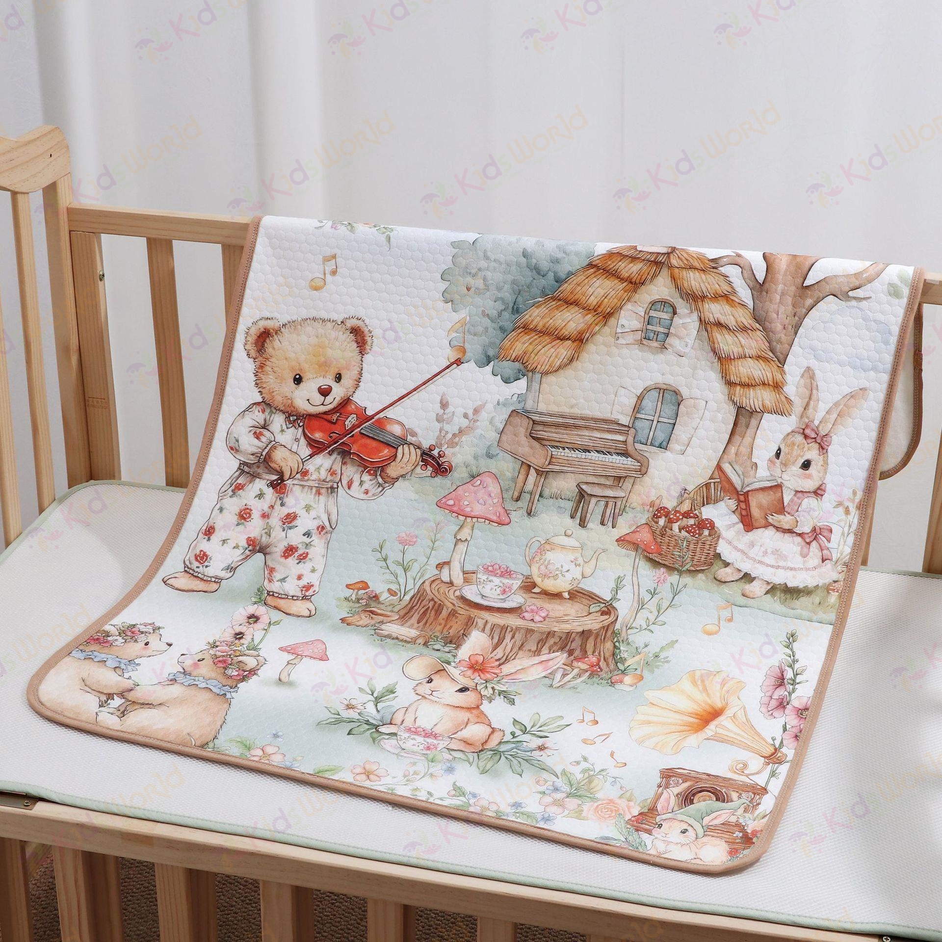 Tấm lót chống thấm cho bé phiên bản thế giới cổ tích màu nước 4 lớp cotton TPU, tấm lót thay tã giặt được thấm hút chống tràn kích thước 50x70cm