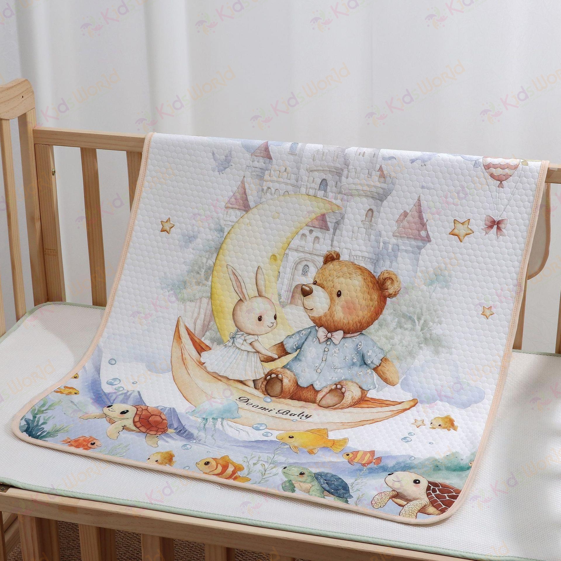 Tấm lót chống thấm cho bé phiên bản thế giới cổ tích màu nước 4 lớp cotton TPU, tấm lót thay tã giặt được thấm hút chống tràn kích thước 50x70cm