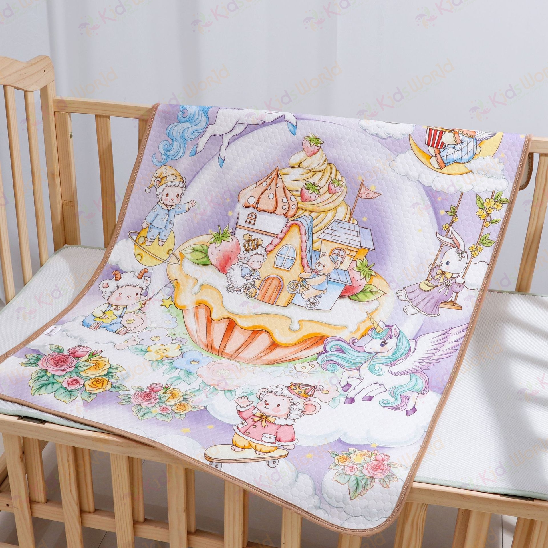 Tấm lót chống thấm cho bé phiên bản thế giới cổ tích màu nước 4 lớp cotton TPU, tấm lót thay tã giặt được thấm hút chống tràn kích thước 50x70cm