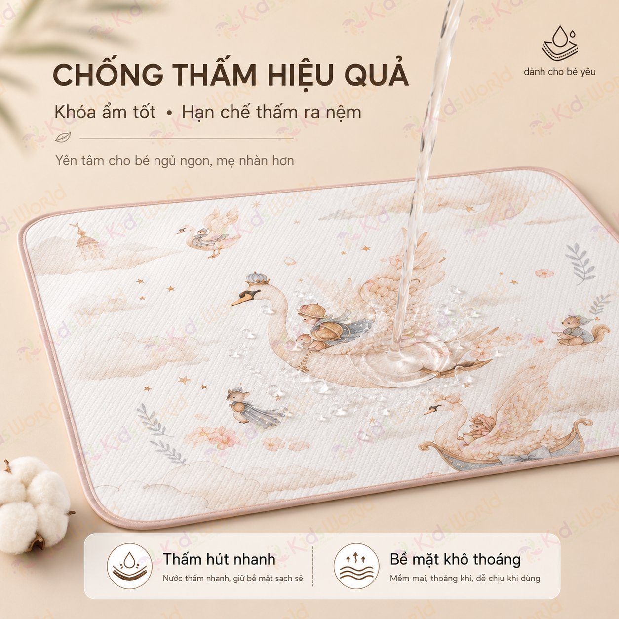 Tấm lót chống thấm cho bé thay tã phiên bản cổ tích, cotton 2 mặt mềm mịn thoáng khí, lõi tpu ngăn thấm, giặt được, dùng cho trẻ sơ sinhkích thước 50x70cm