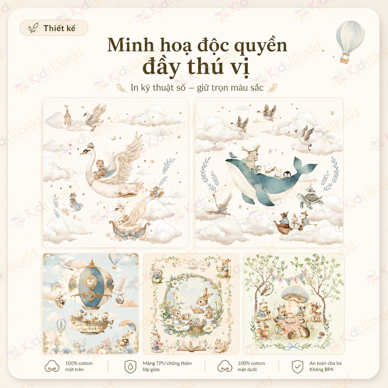 Tấm lót chống thấm cho bé thay tã phiên bản cổ tích, cotton 2 mặt mềm mịn thoáng khí, lõi tpu ngăn thấm, giặt được, dùng cho trẻ sơ sinhkích thước 50x70cm