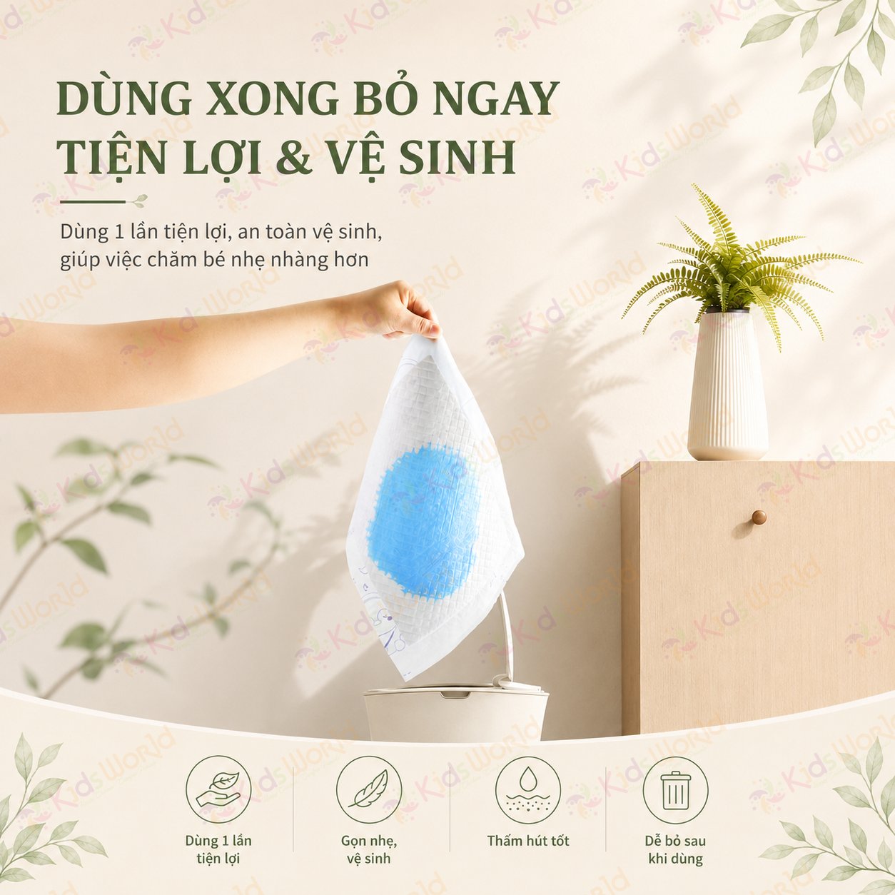Tấm lót chống thấm dùng 1 lần Wai Isolation Pad thay tã bỉm cho bé & mẹ sau sinh mặt bông siêu mềm mại, thoáng khí, siêu thấm hút, chống thấm tuyệt đối