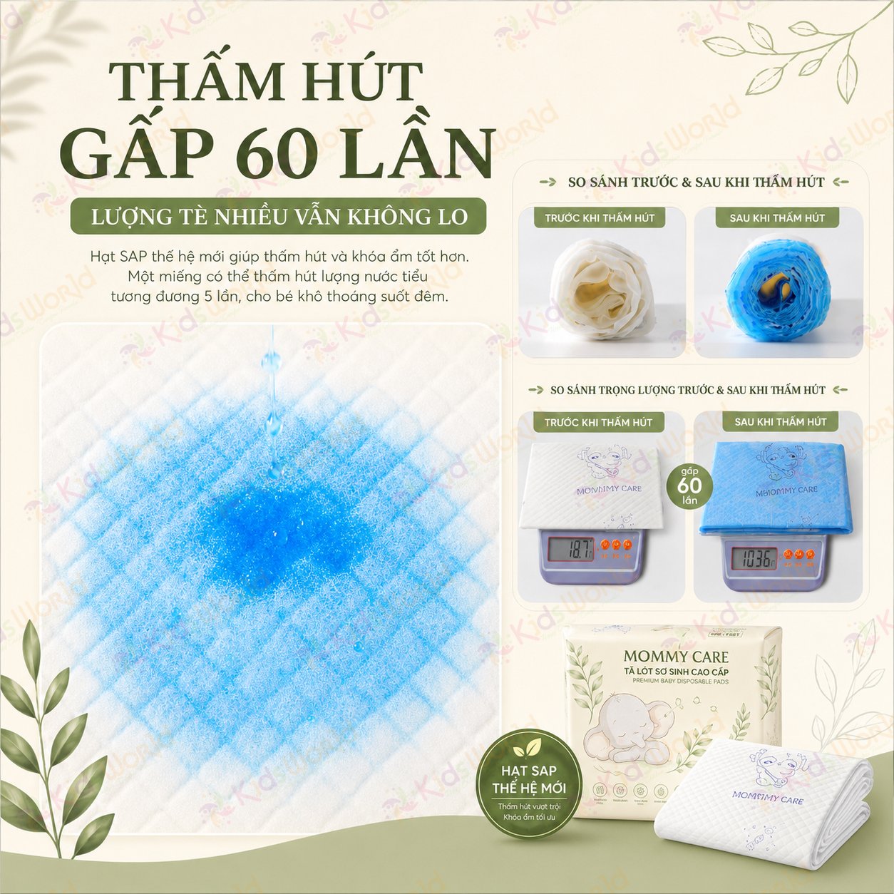 Tấm lót chống thấm dùng 1 lần Wai Isolation Pad thay tã bỉm cho bé & mẹ sau sinh mặt bông siêu mềm mại, thoáng khí, siêu thấm hút, chống thấm tuyệt đối