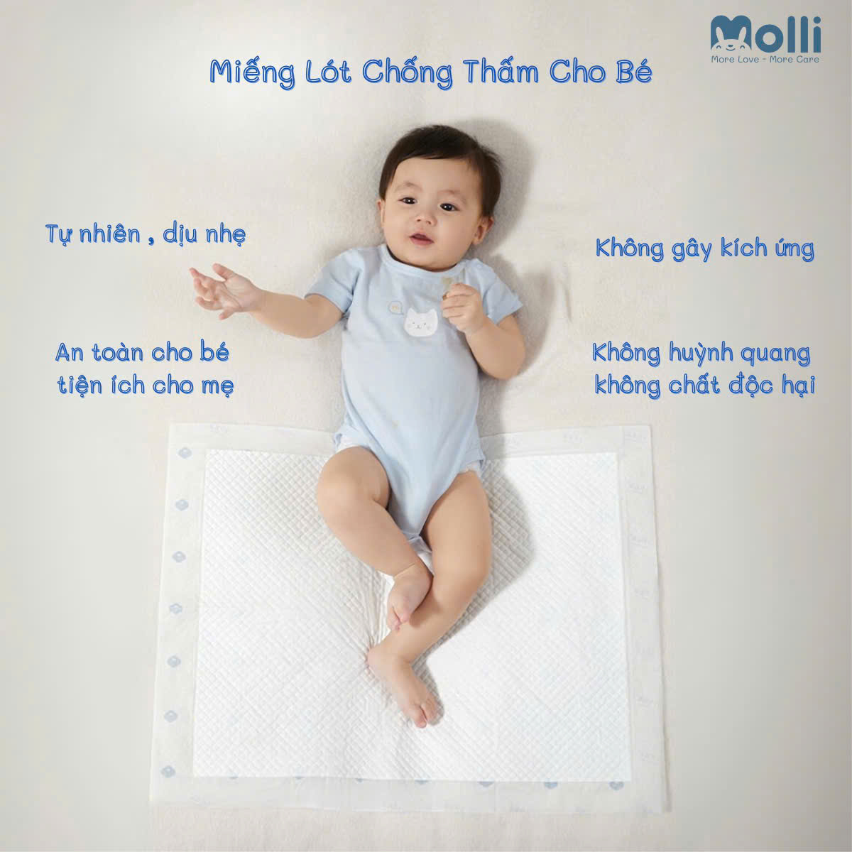 Tấm lót chống thấm dùng 1 lần cho bé Molli thiết kế mới túi nhỏ tiện lợi khi mang ra ngoài