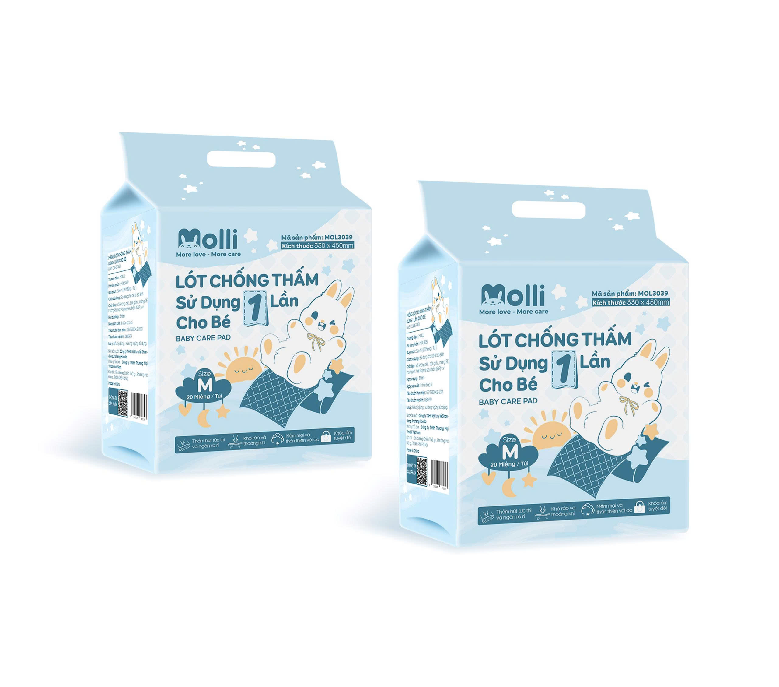 Tấm lót chống thấm dùng 1 lần cho bé Molli thiết kế mới túi nhỏ tiện lợi khi mang ra ngoài