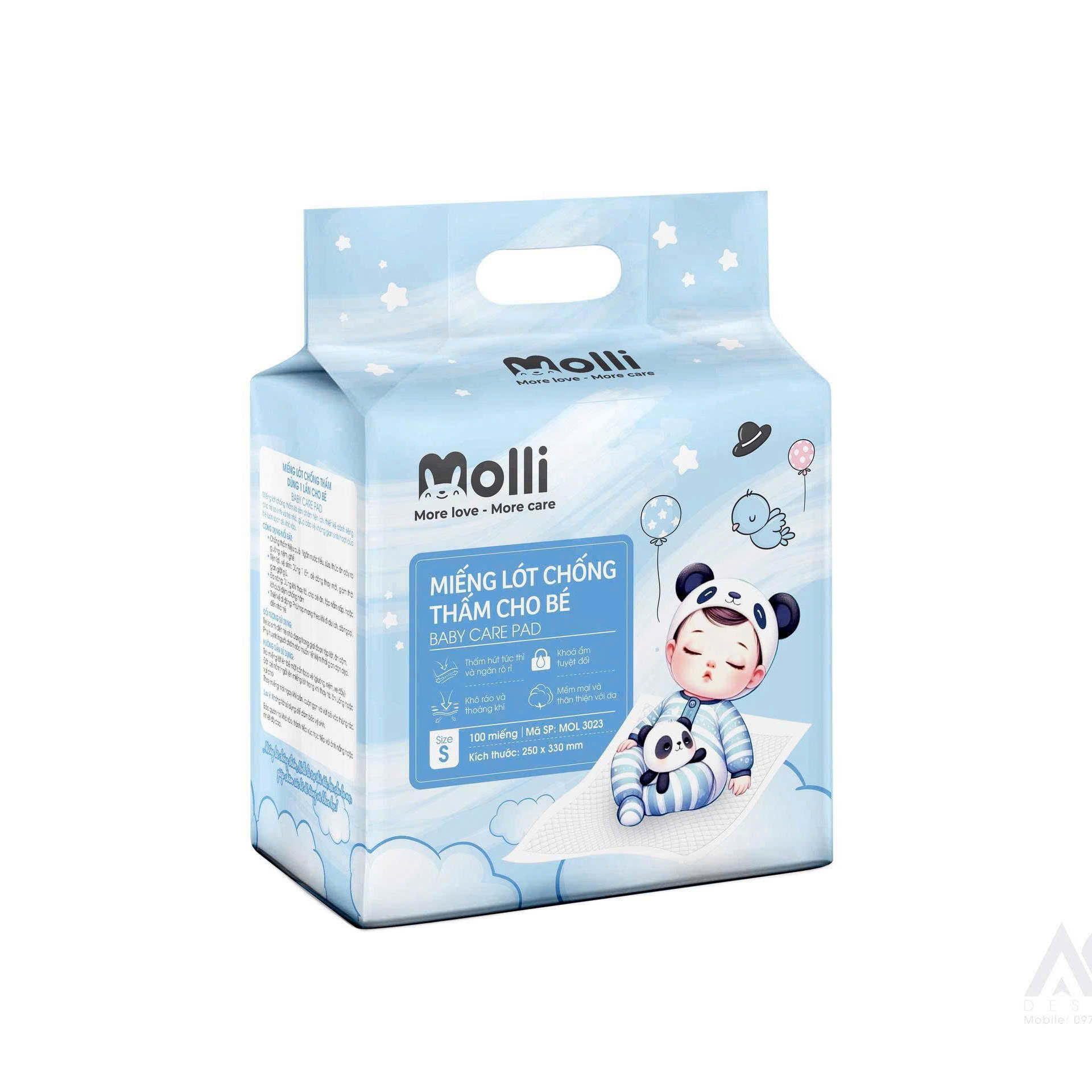 Tấm lót chống thấm dùng một lần Molli cho bé phù hợp lót giường, xe đẩy, ghế ăn, hoặc dùng khi thay tã
