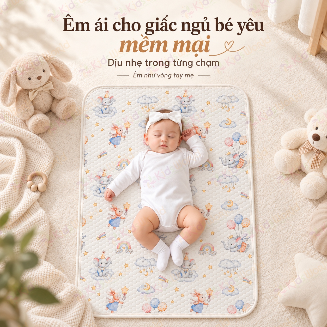 Tấm lót chống thấm thay tã cho trẻ sơ sinh chất liệu Cotton dệt kim cấu trúc tổ ong thoáng khí, thấm hút mồ hôi kích thước 50x70cm