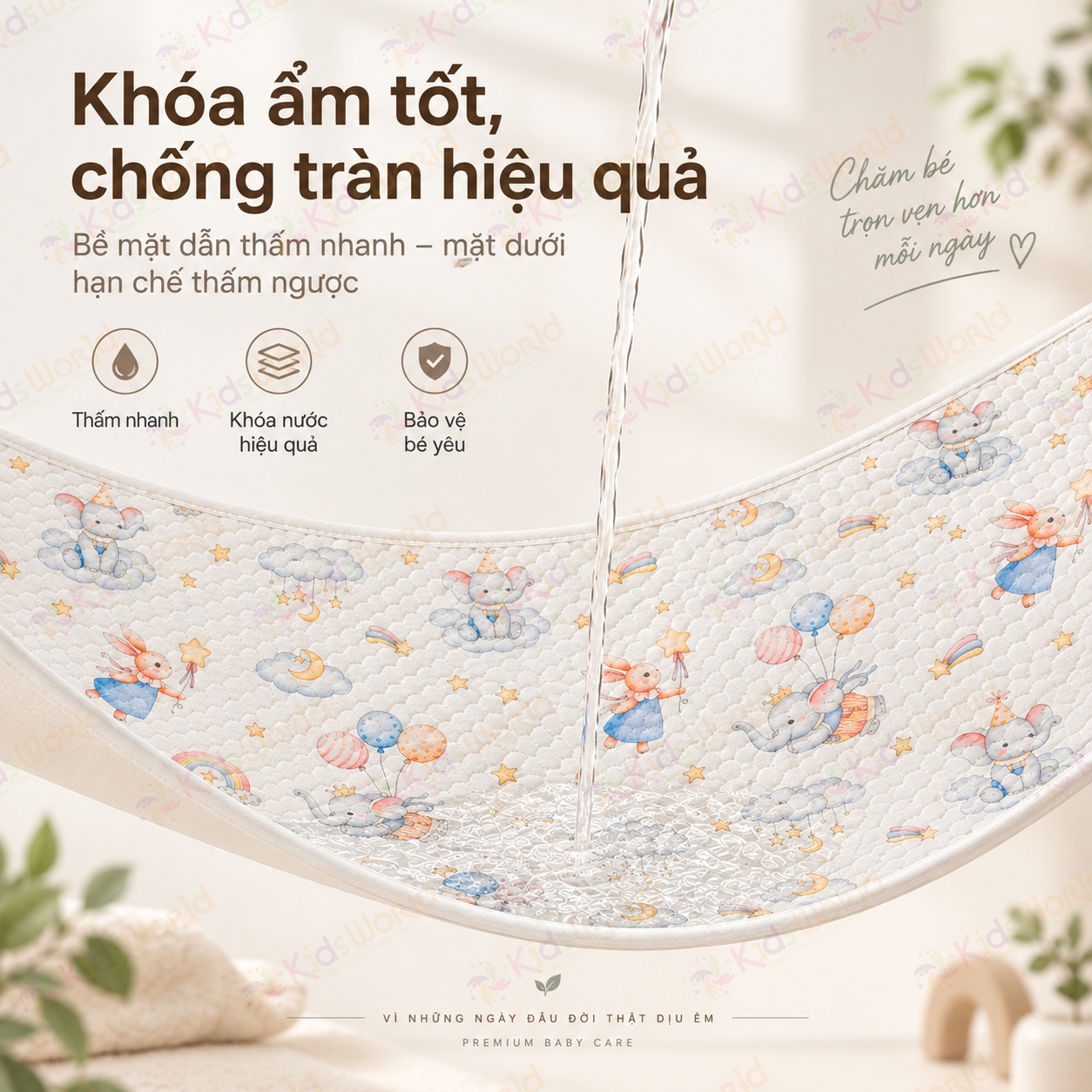 Tấm lót chống thấm thay tã cho trẻ sơ sinh chất liệu Cotton dệt kim cấu trúc tổ ong thoáng khí, thấm hút mồ hôi kích thước 50x70cm