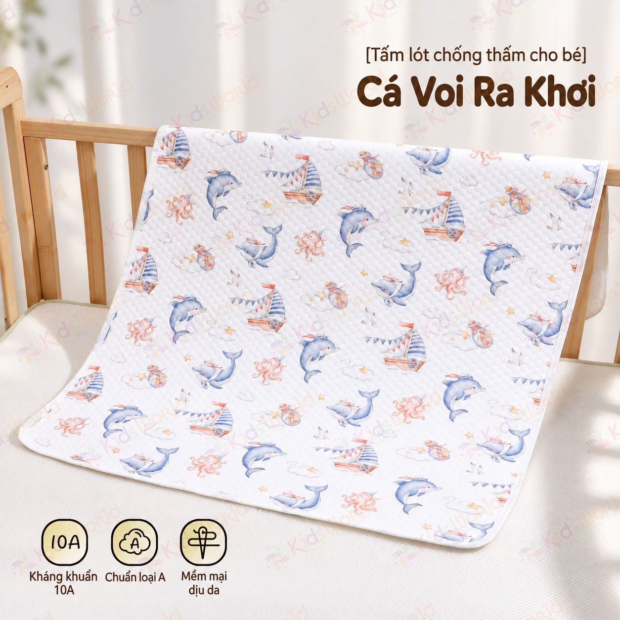 Tấm lót chống thấm thay tã cho trẻ sơ sinh chất liệu Cotton dệt kim cấu trúc tổ ong thoáng khí, thấm hút mồ hôi kích thước 50x70cm