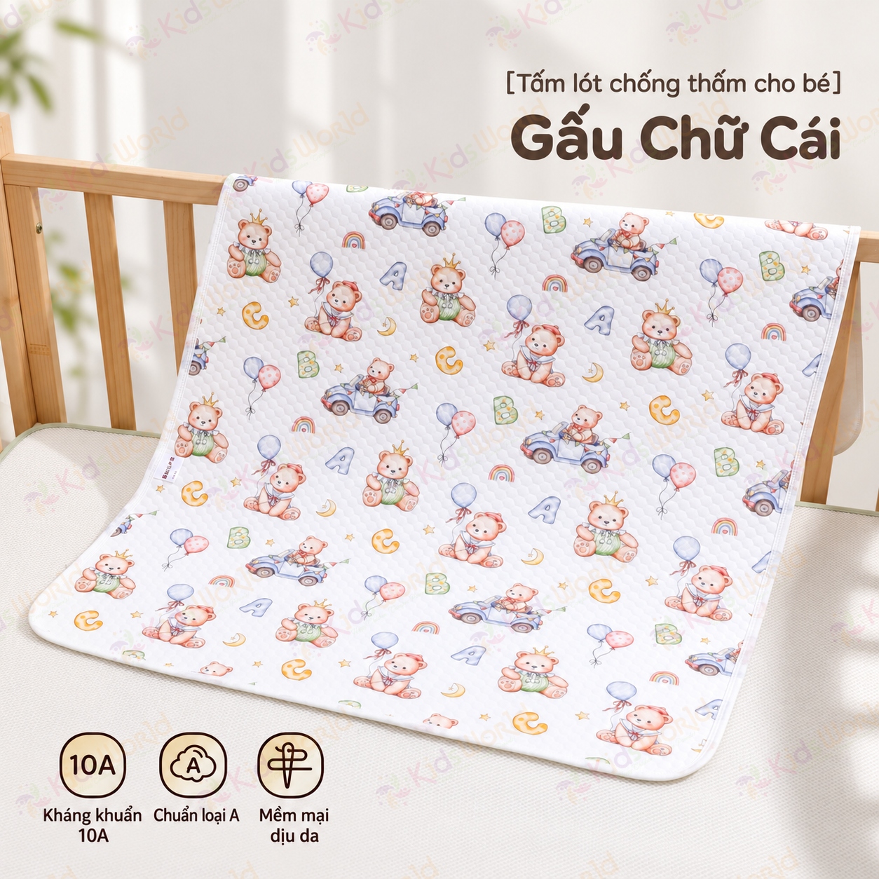 Tấm lót chống thấm thay tã cho trẻ sơ sinh chất liệu Cotton dệt kim cấu trúc tổ ong thoáng khí, thấm hút mồ hôi kích thước 50x70cm