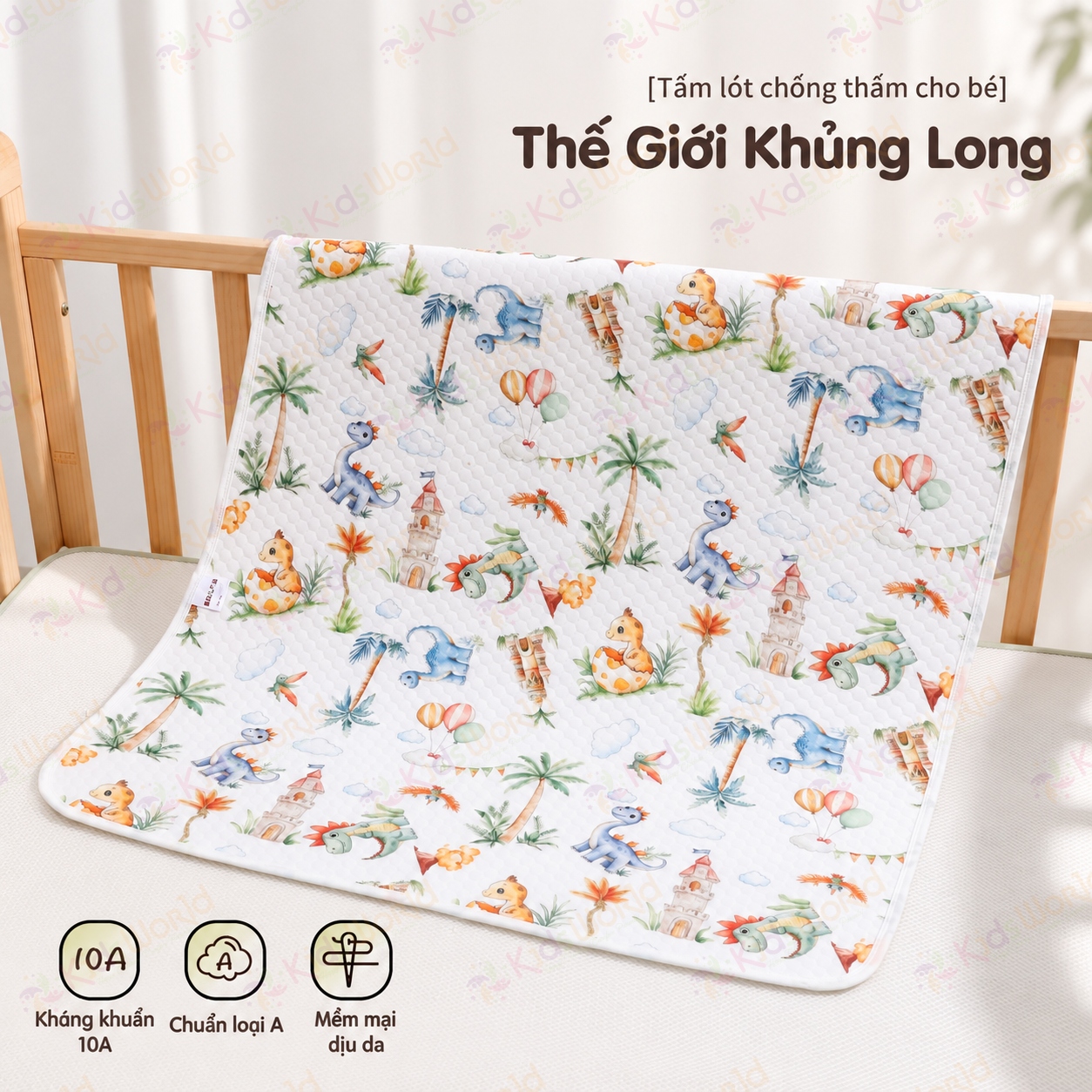 Tấm lót chống thấm thay tã cho trẻ sơ sinh chất liệu Cotton dệt kim cấu trúc tổ ong thoáng khí, thấm hút mồ hôi kích thước 50x70cm