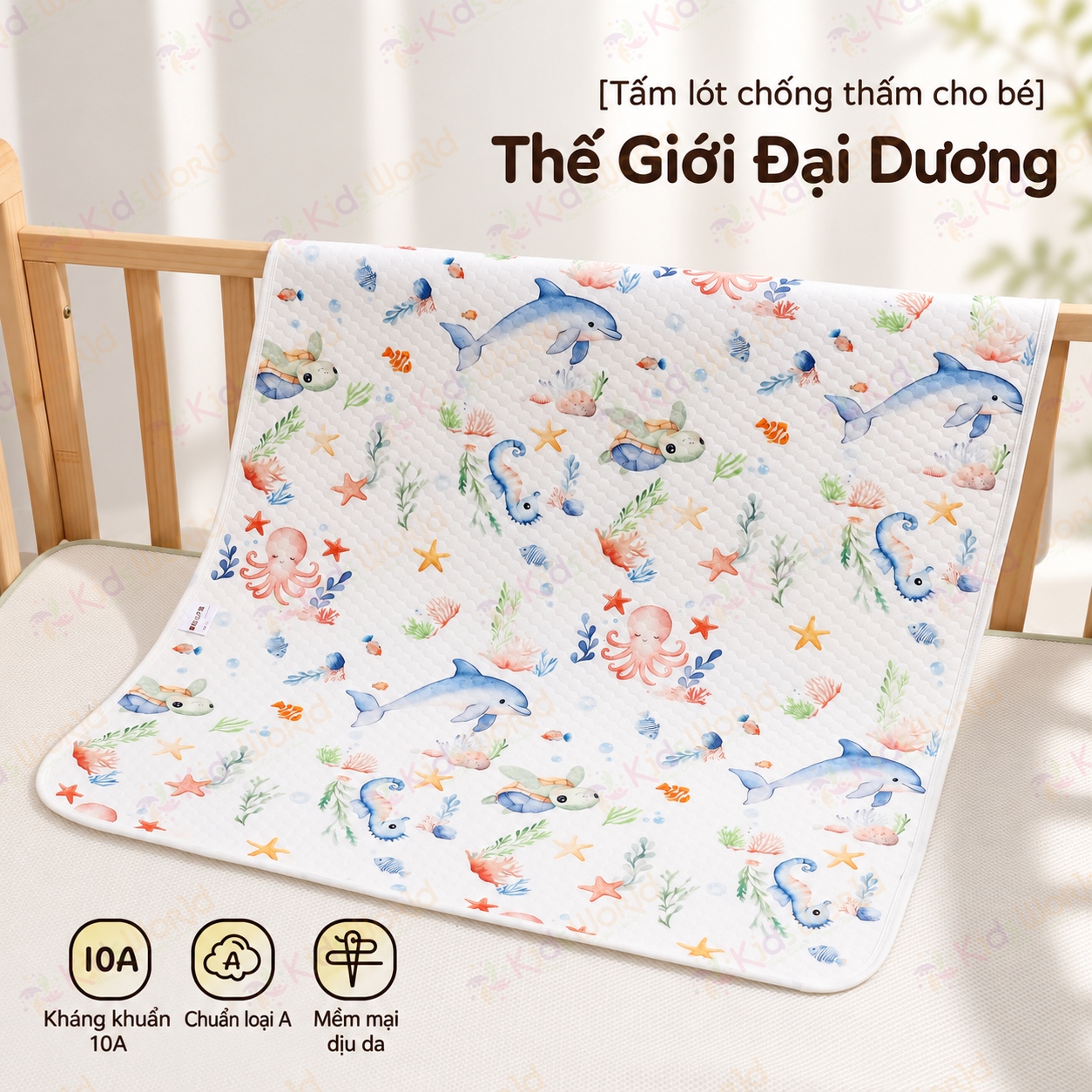 Tấm lót chống thấm thay tã cho trẻ sơ sinh chất liệu Cotton dệt kim cấu trúc tổ ong thoáng khí, thấm hút mồ hôi kích thước 50x70cm
