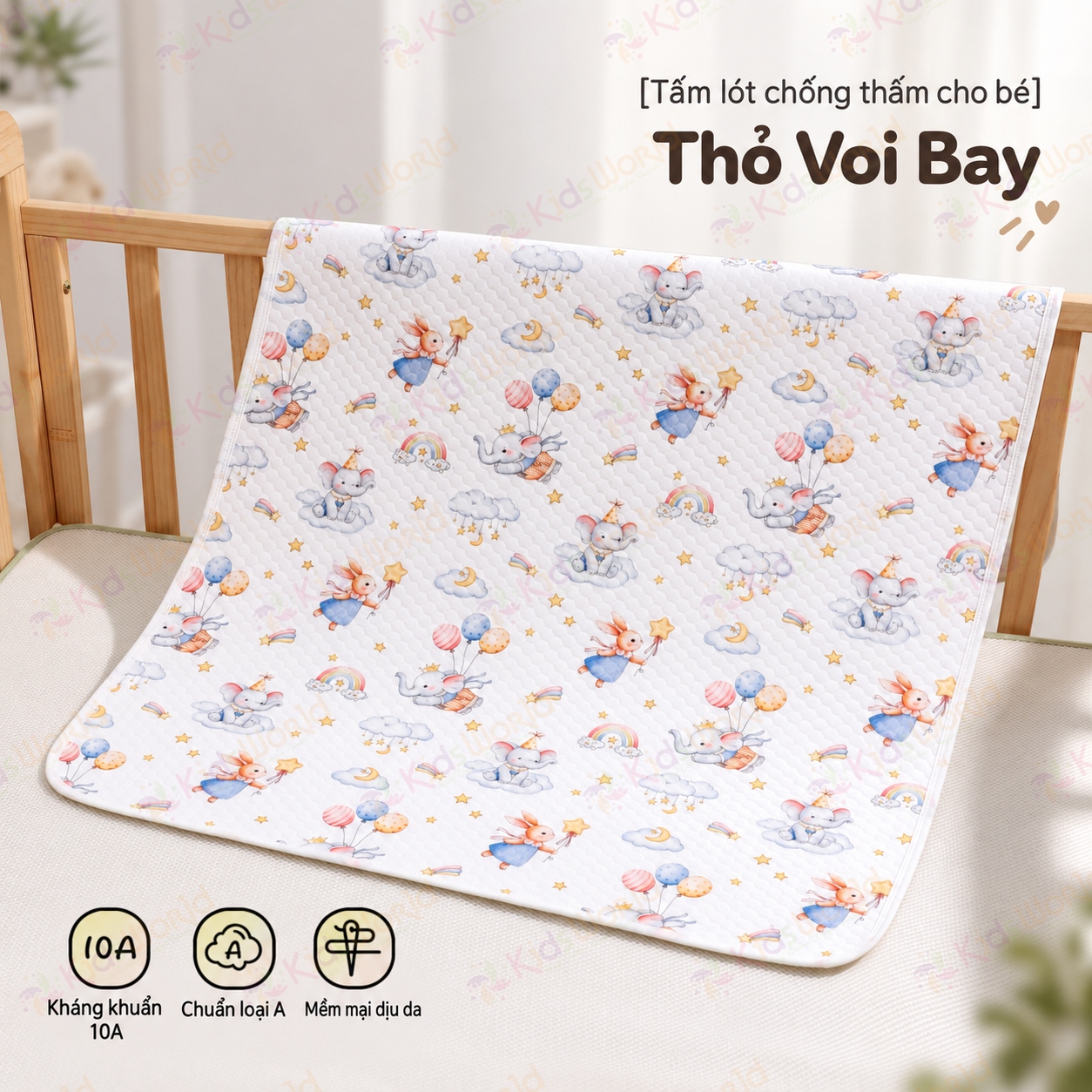 Tấm lót chống thấm thay tã cho trẻ sơ sinh chất liệu Cotton dệt kim cấu trúc tổ ong thoáng khí, thấm hút mồ hôi kích thước 50x70cm