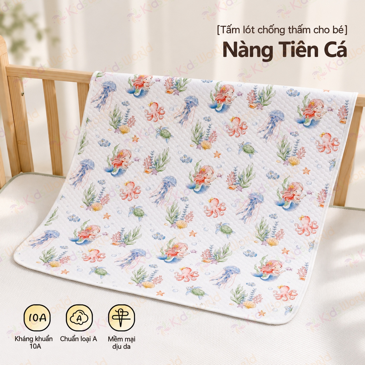 Tấm lót chống thấm thay tã cho trẻ sơ sinh chất liệu Cotton dệt kim cấu trúc tổ ong thoáng khí, thấm hút mồ hôi kích thước 50x70cm