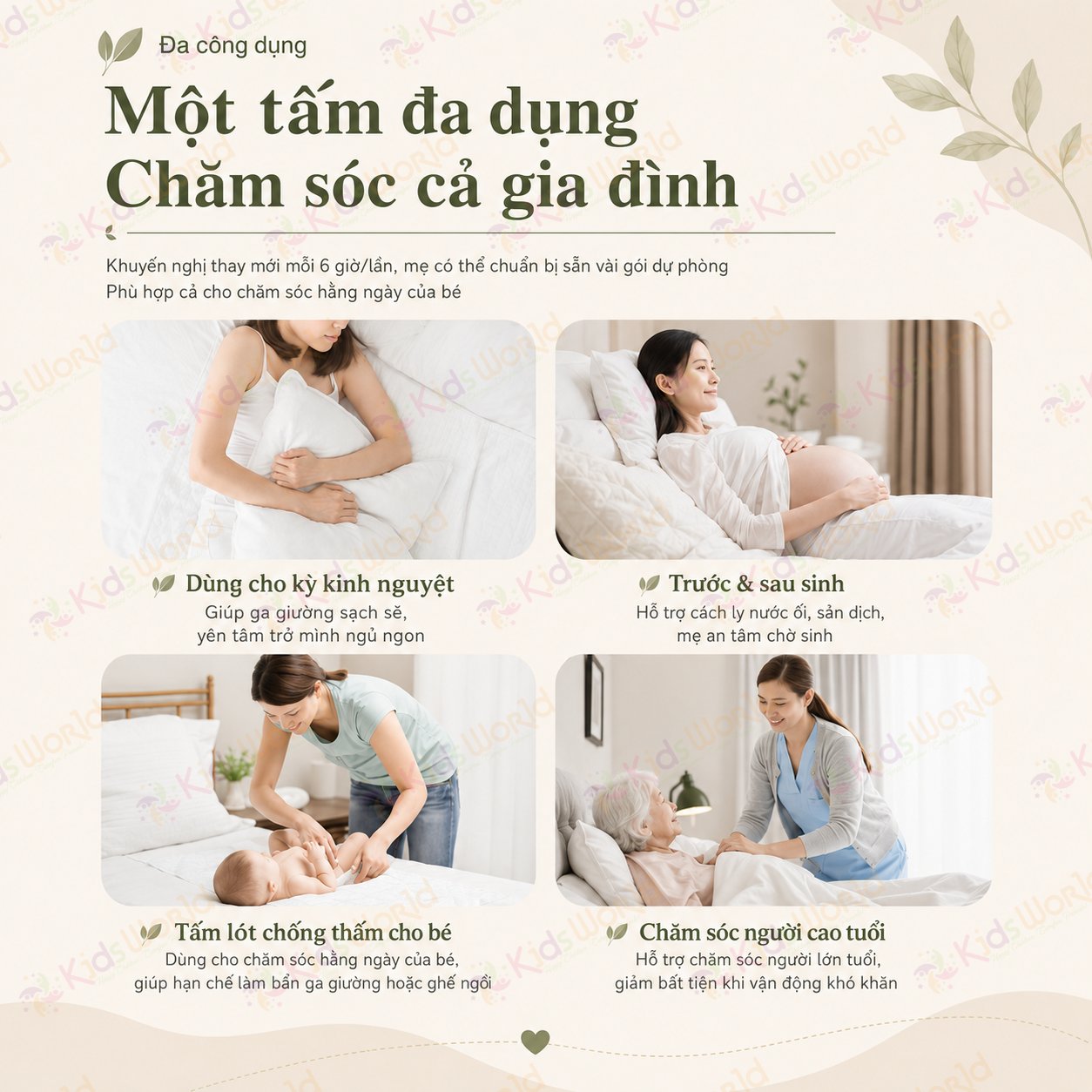 Tấm lót giường hậu sản cho mẹ sau sinh WAI Puerperal Nursing Pad phiên bản nâng cấp siêu dày bịch 10 miếng 60X90cm