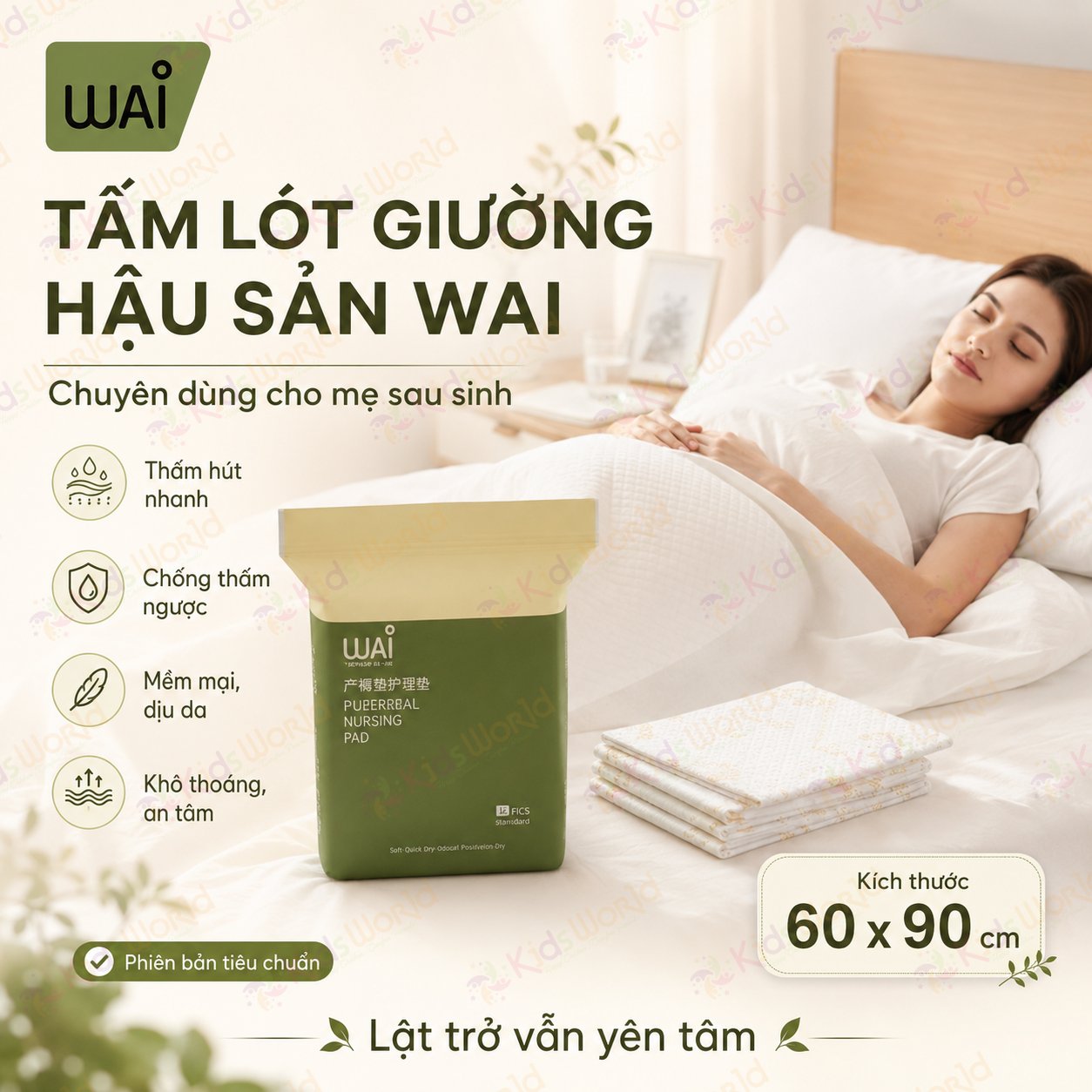 Tấm lót giường hậu sản cho mẹ sau sinh Wai Puerperal Nursing Pad phiên bản tiêu chuẩn tấm lót giường cho người già trẻ em thay tã