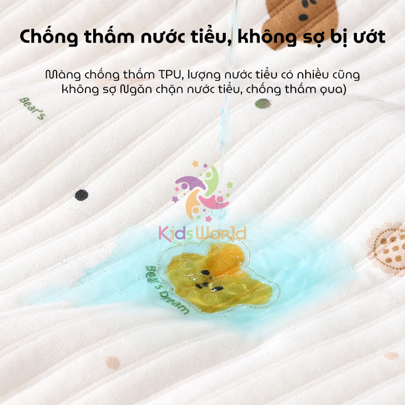 Tấm lót thay tã cho bé KidsWorld chất liệu cotton thoáng khí chống thấm nước có thể giặt được kích thước 50x70cm
