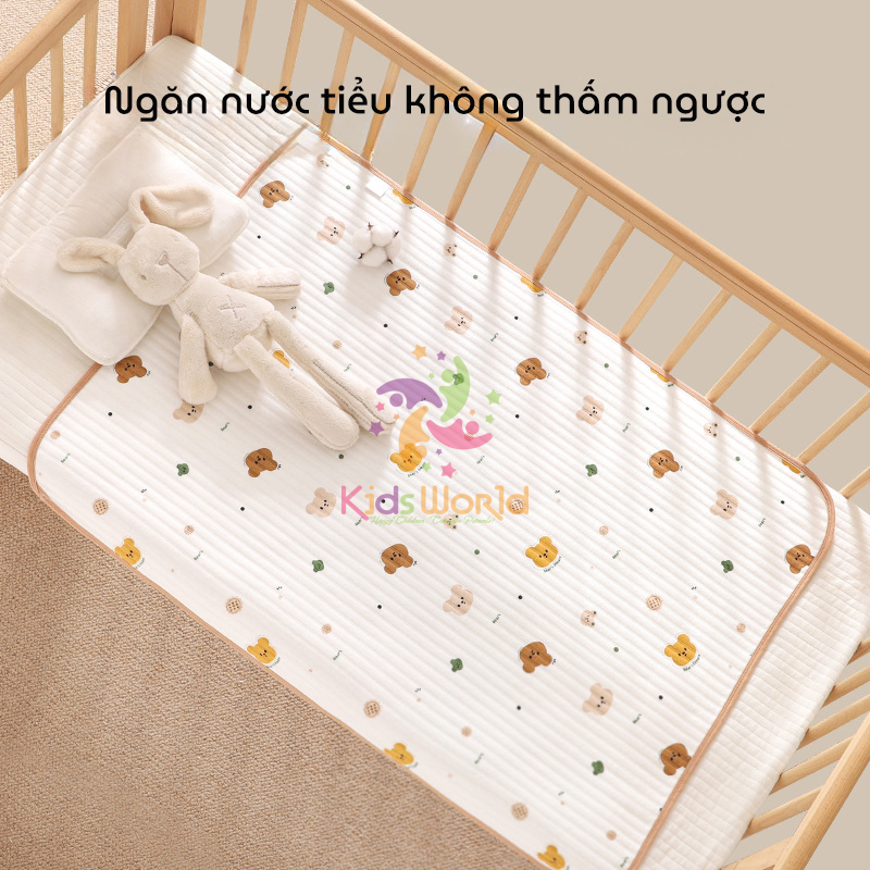 Tấm lót thay tã cho bé KidsWorld chất liệu cotton thoáng khí chống thấm nước có thể giặt được kích thước 50x70cm
