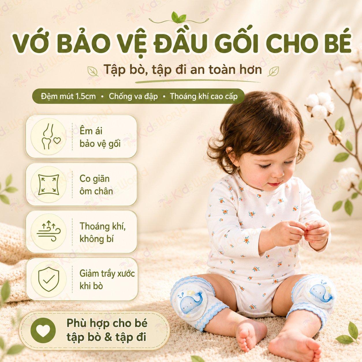 Tất vớ bảo vệ đầu gối cho bé tập bò, tập đi hoạ tiết cổ tích chống va đập, thoáng khí cao cấp