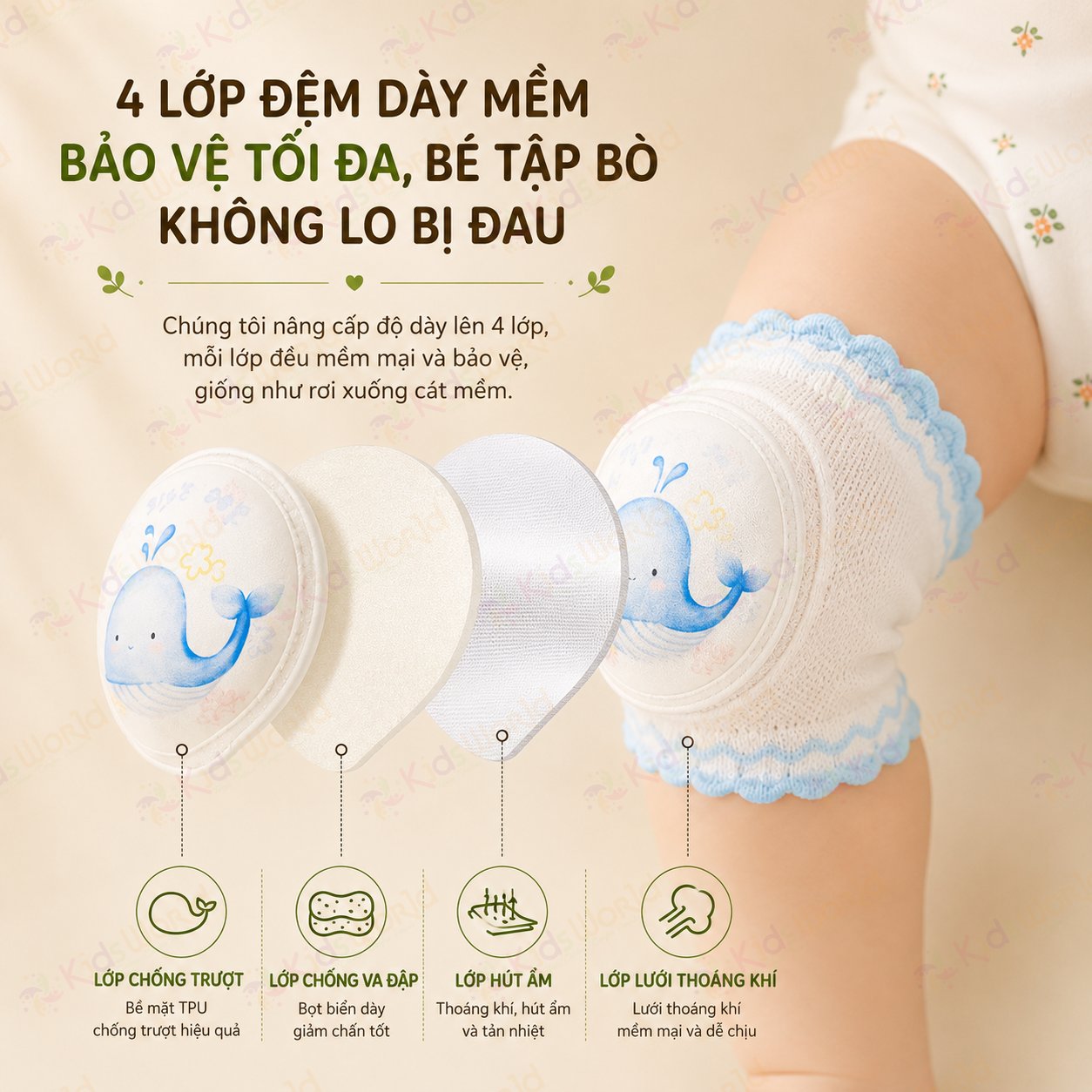 Tất vớ bảo vệ đầu gối cho bé tập bò, tập đi hoạ tiết cổ tích chống va đập, thoáng khí cao cấp