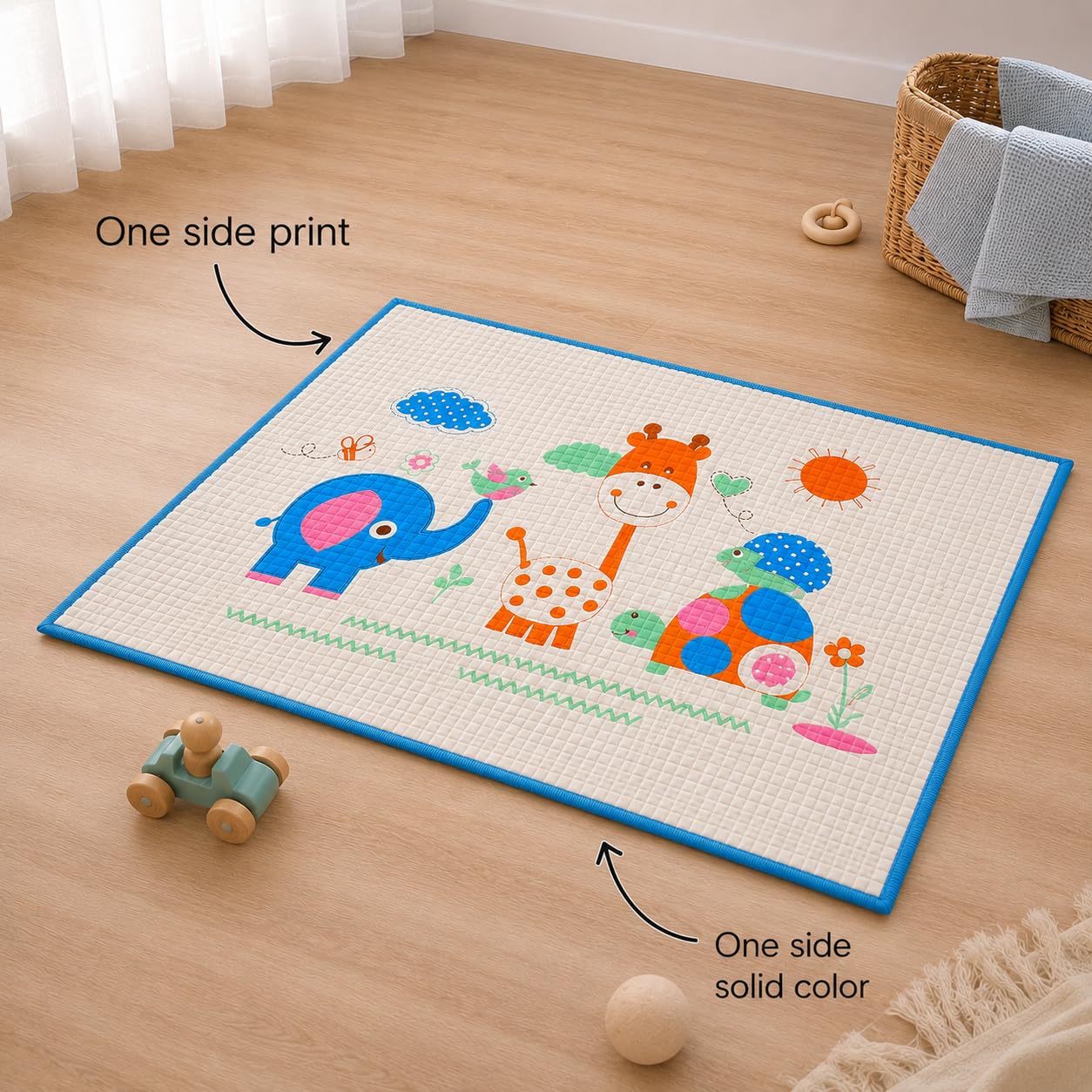 Thảm cao su bơm hơi đa năng chống thấm nước cho bé – thảm massage, thay tã, tập bò 2 mặt 90x60cm