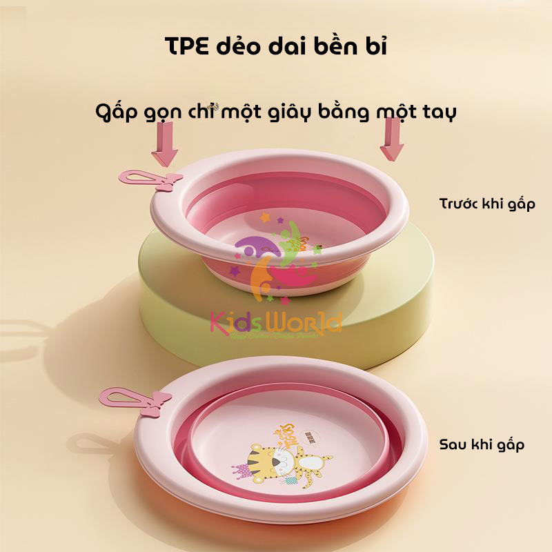 Thau chậu rửa mặt gấp gọn cho trẻ sơ sinh hình hổ dung tích 3300ml chống rơi và chịu nhiệt độ cao