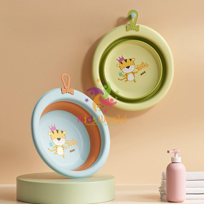 Thau chậu rửa mặt gấp gọn cho trẻ sơ sinh hình hổ dung tích 3300ml chống rơi và chịu nhiệt độ cao