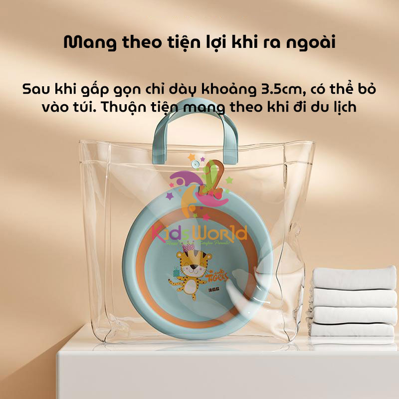 Thau chậu rửa mặt gấp gọn cho trẻ sơ sinh hình hổ dung tích 3300ml chống rơi và chịu nhiệt độ cao
