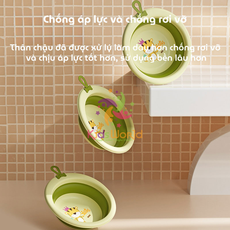 Thau chậu rửa mặt gấp gọn cho trẻ sơ sinh hình hổ dung tích 3300ml chống rơi và chịu nhiệt độ cao