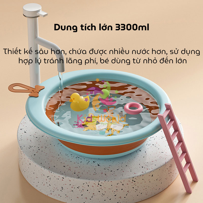 Thau chậu rửa mặt gấp gọn cho trẻ sơ sinh hình hổ dung tích 3300ml chống rơi và chịu nhiệt độ cao