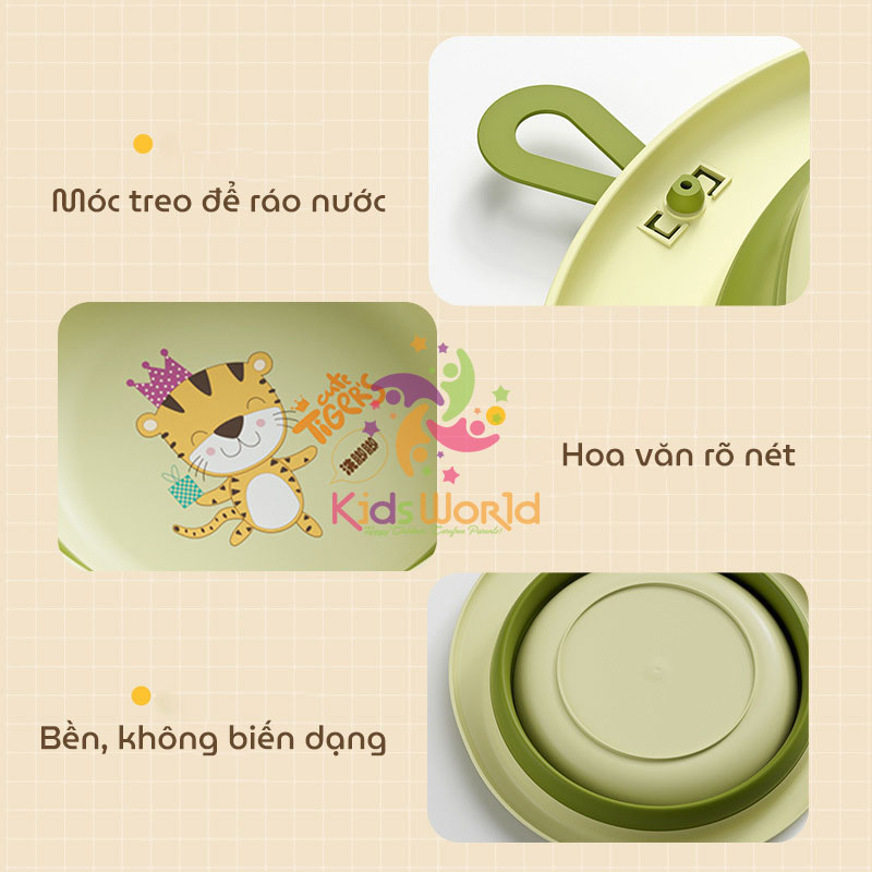 Thau chậu rửa mặt gấp gọn cho trẻ sơ sinh hình hổ dung tích 3300ml chống rơi và chịu nhiệt độ cao