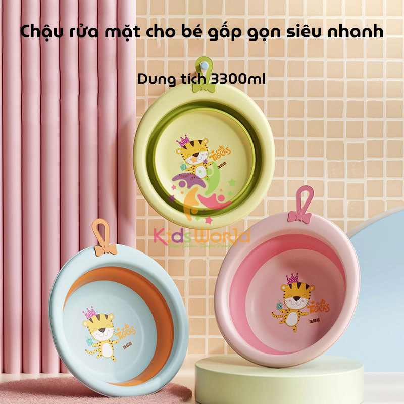 Thau chậu rửa mặt gấp gọn cho trẻ sơ sinh hình hổ dung tích 3300ml chống rơi và chịu nhiệt độ cao