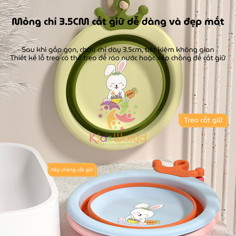 Thau chậu rửa mặt gấp gọn cho trẻ sơ sinh hình thỏ dung tích 3300ml chống rơi và chịu nhiệt độ cao cho trẻ 0-8 tuổi