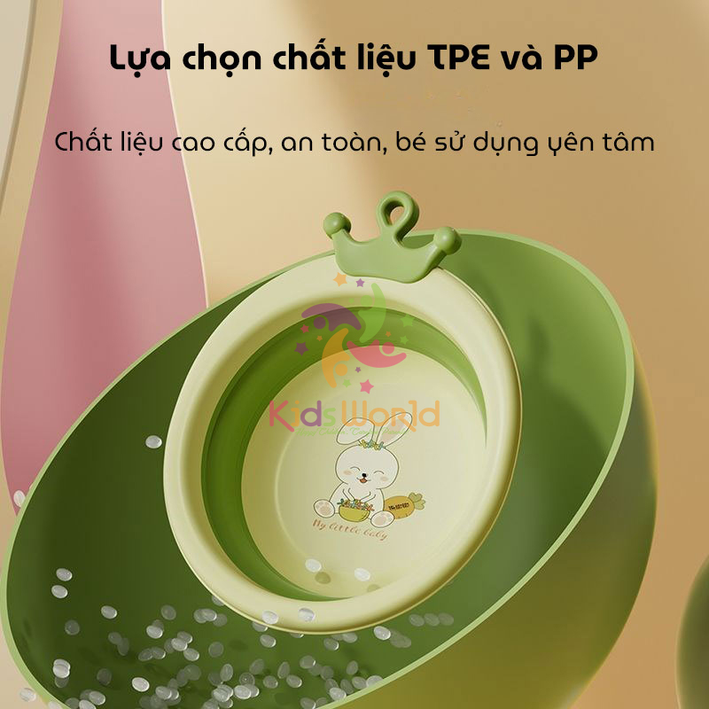 Thau chậu rửa mặt gấp gọn cho trẻ sơ sinh hình thỏ dung tích 3300ml chống rơi và chịu nhiệt độ cao cho trẻ 0-8 tuổi