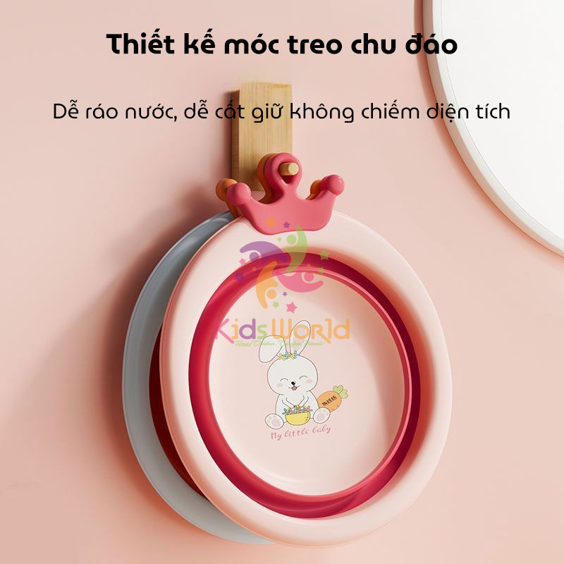 Thau chậu rửa mặt gấp gọn cho trẻ sơ sinh hình thỏ dung tích 3300ml chống rơi và chịu nhiệt độ cao cho trẻ 0-8 tuổi