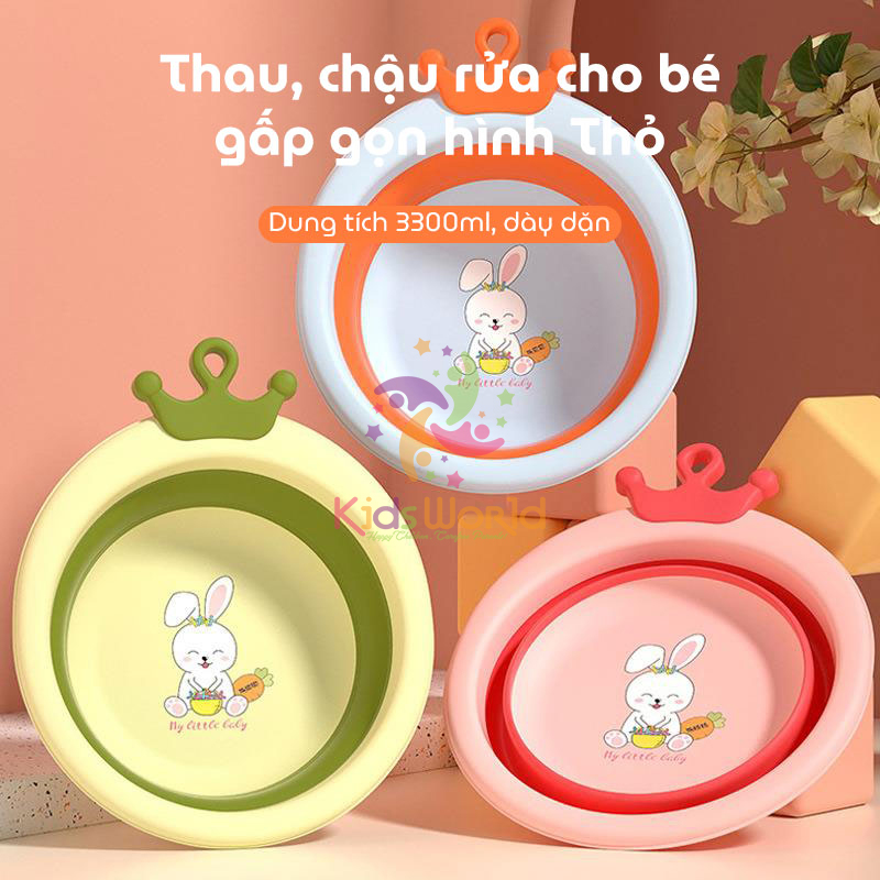 Thau chậu rửa mặt gấp gọn cho trẻ sơ sinh hình thỏ dung tích 3300ml chống rơi và chịu nhiệt độ cao cho trẻ 0-8 tuổi