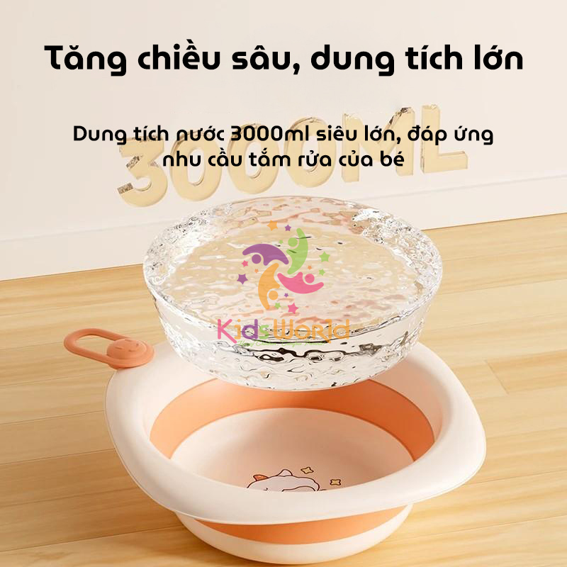 Thau chậu rửa mặt gấp gọn cho trẻ sơ sinh kiểu dáng hình thoi hoạ tiết động vật dung tích 3000ml chống rơi và chịu nhiệt độ cao