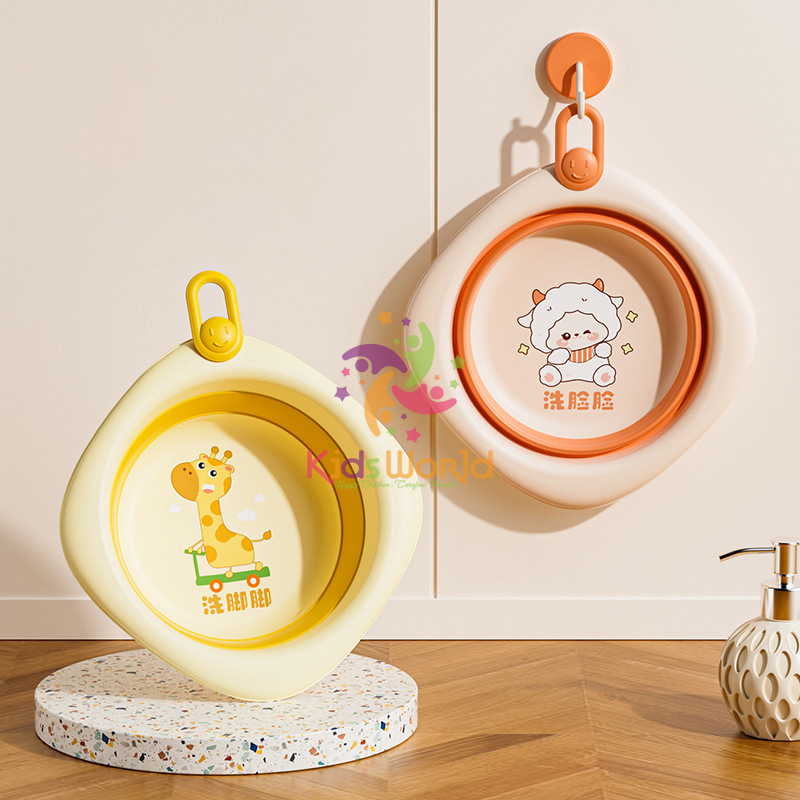 Thau chậu rửa mặt gấp gọn cho trẻ sơ sinh kiểu dáng hình thoi hoạ tiết động vật dung tích 3000ml chống rơi và chịu nhiệt độ cao