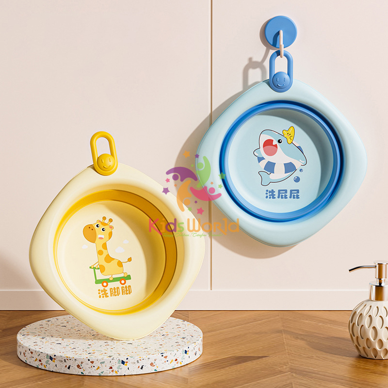 Thau chậu rửa mặt gấp gọn cho trẻ sơ sinh kiểu dáng hình thoi hoạ tiết động vật dung tích 3000ml chống rơi và chịu nhiệt độ cao