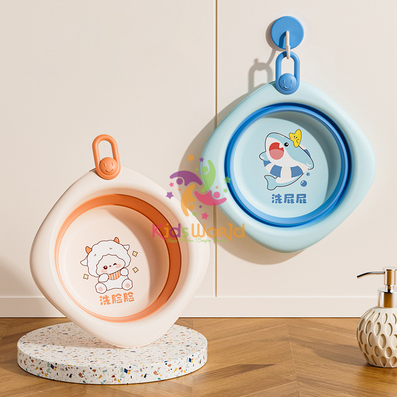 Thau chậu rửa mặt gấp gọn cho trẻ sơ sinh kiểu dáng hình thoi hoạ tiết động vật dung tích 3000ml chống rơi và chịu nhiệt độ cao