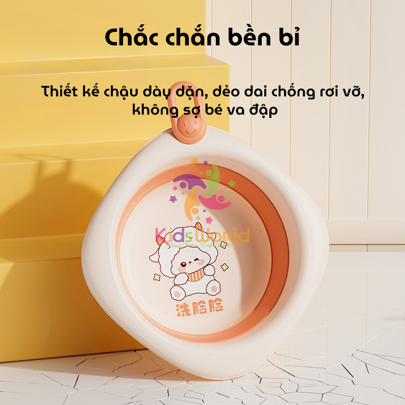 Thau chậu rửa mặt gấp gọn cho trẻ sơ sinh kiểu dáng hình thoi hoạ tiết động vật dung tích 3000ml chống rơi và chịu nhiệt độ cao