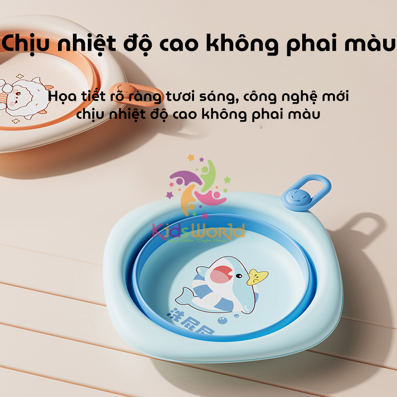 Thau chậu rửa mặt gấp gọn cho trẻ sơ sinh kiểu dáng hình thoi hoạ tiết động vật dung tích 3000ml chống rơi và chịu nhiệt độ cao